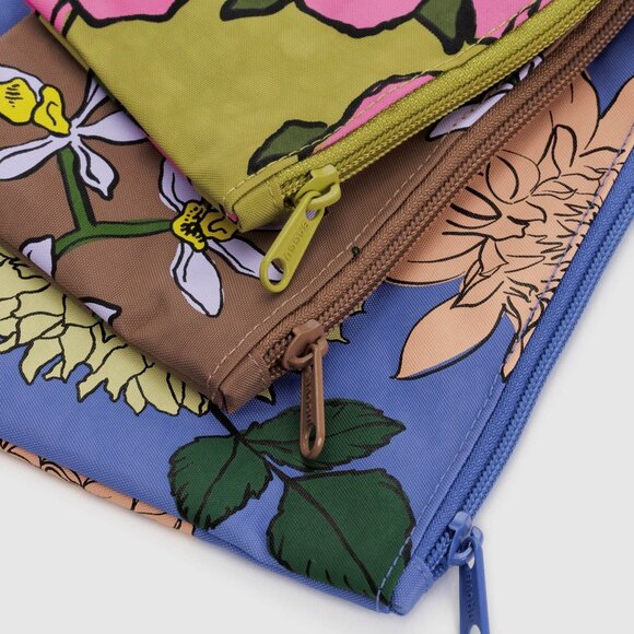NWT Baggu Flat Pouch Set - Garden Flowers (Orchid, Rose, Dahlia) - Picture 3 of 4